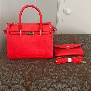 Elegant Red Crocodile-Embossed Handbag